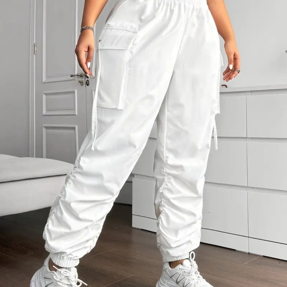 White Cargo Jogger Pants for Women